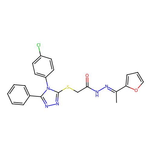 2-[[4-(4-chlorophenyl)-5-phenyl-1,2,4-triazol-3-yl]sulfanyl]-N-[(Z)-1-(furan-2-yl)ethylideneamino]acetamide structure