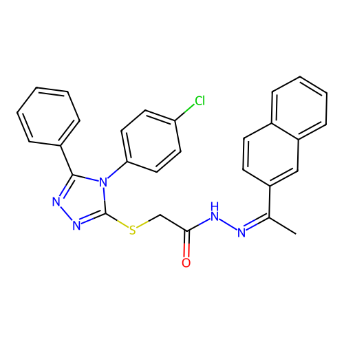 (Z)-2-((4-(4-chlorophenyl)-5-phenyl-4H-1,2,4-triazol-3-yl)thio)-N'-(1-(naphthalen-2-yl)ethylidene)acetohydrazide structure