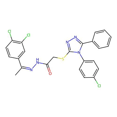 (Z)-2-((4-(4-chlorophenyl)-5-phenyl-4H-1,2,4-triazol-3-yl)thio)-N'-(1-(3,4-dichlorophenyl)ethylidene)acetohydrazide structure