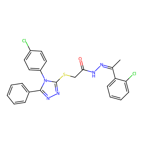 (Z)-2-((4-(4-chlorophenyl)-5-phenyl-4H-1,2,4-triazol-3-yl)thio)-N'-(1-(2-chlorophenyl)ethylidene)acetohydrazide structure