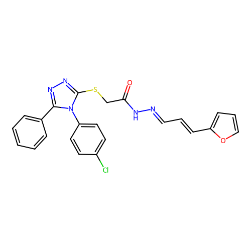 (E)-2-((4-(4-chlorophenyl)-5-phenyl-4H-1,2,4-triazol-3-yl)thio)-N'-((E)-3-(furan-2-yl)allylidene)acetohydrazide structure