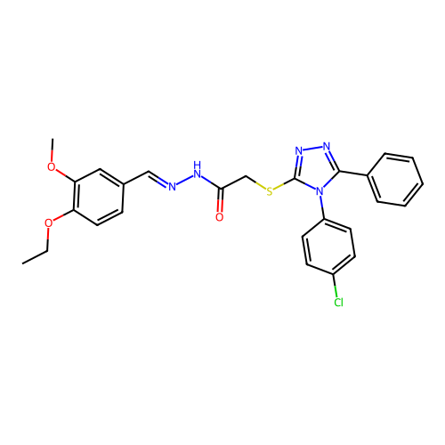 (E)-2-((4-(4-chlorophenyl)-5-phenyl-4H-1,2,4-triazol-3-yl)thio)-N'-(4-ethoxy-3-methoxybenzylidene)acetohydrazide structure