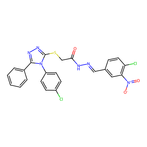 N'-[(E)-(4-chloro-3-nitrophenyl)methylidene]-2-{[4-(4-chlorophenyl)-5-phenyl-4H-1,2,4-triazol-3-yl]sulfanyl}acetohydrazide structure