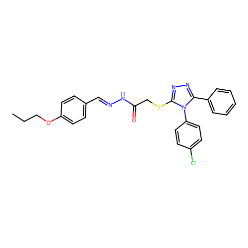 2-{[4-(4-chlorophenyl)-5-phenyl-4H-1,2,4-triazol-3-yl]sulfanyl}-N'-[(E)-(4-propoxyphenyl)methylidene]acetohydrazide structure