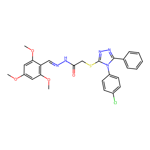 2-{[4-(4-chlorophenyl)-5-phenyl-4H-1,2,4-triazol-3-yl]sulfanyl}-N'-[(E)-(2,4,6-trimethoxyphenyl)methylidene]acetohydrazide structure