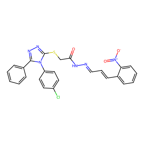 (E)-2-((4-(4-chlorophenyl)-5-phenyl-4H-1,2,4-triazol-3-yl)thio)-N'-((E)-3-(2-nitrophenyl)allylidene)acetohydrazide structure