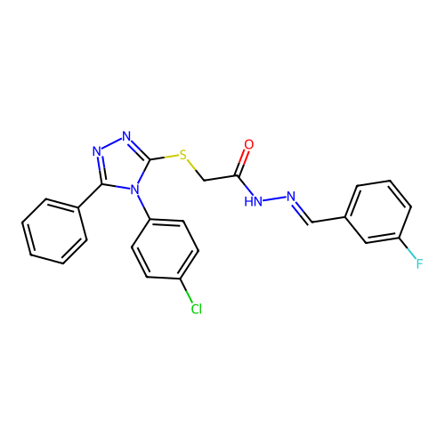 2-{[4-(4-chlorophenyl)-5-phenyl-4H-1,2,4-triazol-3-yl]sulfanyl}-N'-[(E)-(3-fluorophenyl)methylidene]acetohydrazide structure