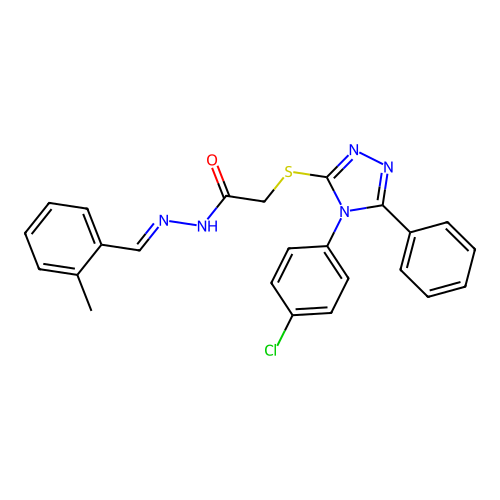 2-{[4-(4-chlorophenyl)-5-phenyl-4H-1,2,4-triazol-3-yl]sulfanyl}-N'-[(E)-(2-methylphenyl)methylidene]acetohydrazide structure
