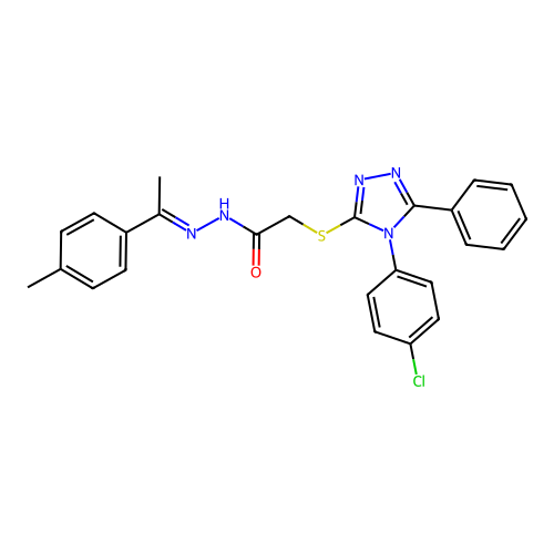 2-{[4-(4-chlorophenyl)-5-phenyl-4H-1,2,4-triazol-3-yl]sulfanyl}-N'-[(1E)-1-(4-methylphenyl)ethylidene]acetohydrazide structure