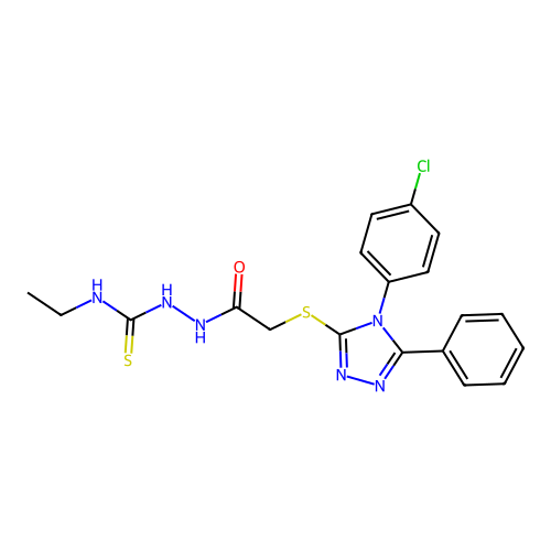 1-[[2-[[4-(4-chlorophenyl)-5-phenyl-1,2,4-triazol-3-yl]sulfanyl]acetyl]amino]-3-ethyl-thiourea structure