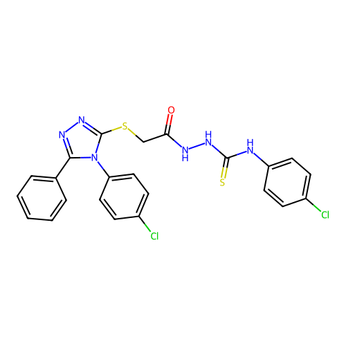 1-(4-chlorophenyl)-3-[[2-[[4-(4-chlorophenyl)-5-phenyl-1,2,4-triazol-3-yl]sulfanyl]acetyl]amino]thiourea structure