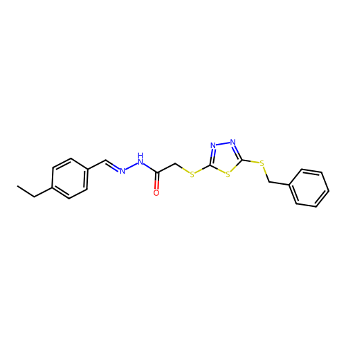 2-{[5-(benzylsulfanyl)-1,3,4-thiadiazol-2-yl]sulfanyl}-N'-[(E)-(4-ethylphenyl)methylidene]acetohydrazide structure