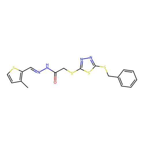 (E)-2-((5-(benzylthio)-1,3,4-thiadiazol-2-yl)thio)-N'-((3-methylthiophen-2-yl)methylene)acetohydrazide structure