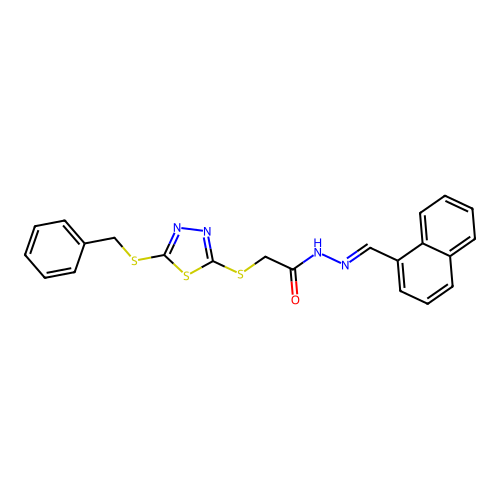 2-{[5-(benzylsulfanyl)-1,3,4-thiadiazol-2-yl]sulfanyl}-N'-[(E)-naphthalen-1-ylmethylidene]acetohydrazide structure