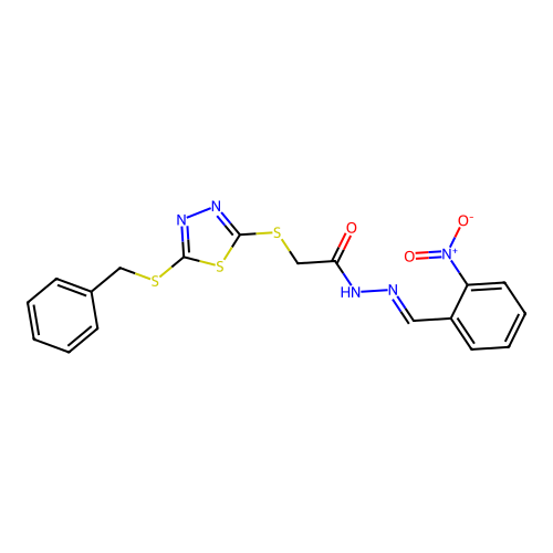 (E)-2-((5-(benzylthio)-1,3,4-thiadiazol-2-yl)thio)-N'-(2-nitrobenzylidene)acetohydrazide structure