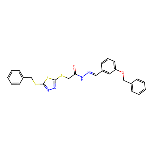 (E)-N'-(3-(benzyloxy)benzylidene)-2-((5-(benzylthio)-1,3,4-thiadiazol-2-yl)thio)acetohydrazide structure
