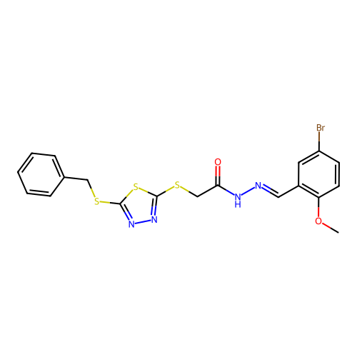 (E)-2-((5-(benzylthio)-1,3,4-thiadiazol-2-yl)thio)-N'-(5-bromo-2-methoxybenzylidene)acetohydrazide structure