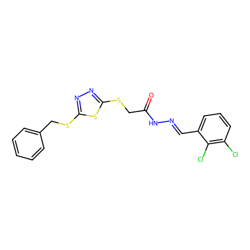 (E)-2-((5-(benzylthio)-1,3,4-thiadiazol-2-yl)thio)-N'-(2,3-dichlorobenzylidene)acetohydrazide structure