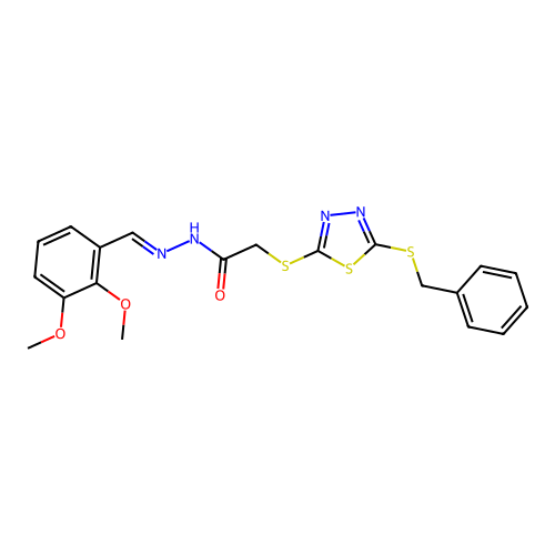 2-{[5-(benzylsulfanyl)-1,3,4-thiadiazol-2-yl]sulfanyl}-N'-[(E)-(2,3-dimethoxyphenyl)methylidene]acetohydrazide structure