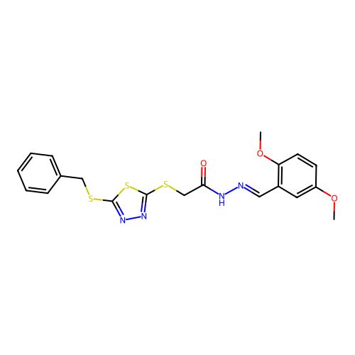 2-{[5-(benzylsulfanyl)-1,3,4-thiadiazol-2-yl]sulfanyl}-N'-[(E)-(2,5-dimethoxyphenyl)methylidene]acetohydrazide structure