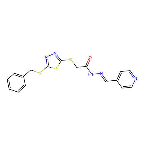 2-{[5-(benzylsulfanyl)-1,3,4-thiadiazol-2-yl]sulfanyl}-N'-[(E)-pyridin-4-ylmethylidene]acetohydrazide structure