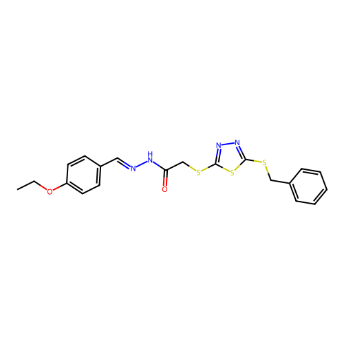 2-{[5-(benzylsulfanyl)-1,3,4-thiadiazol-2-yl]sulfanyl}-N'-[(E)-(4-ethoxyphenyl)methylidene]acetohydrazide structure