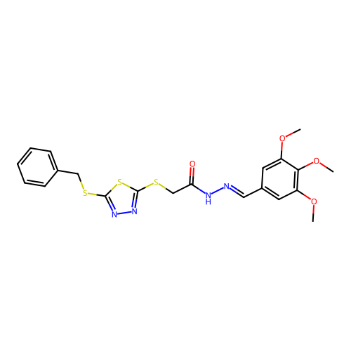 2-{[5-(benzylsulfanyl)-1,3,4-thiadiazol-2-yl]sulfanyl}-N'-[(E)-(3,4,5-trimethoxyphenyl)methylidene]acetohydrazide structure