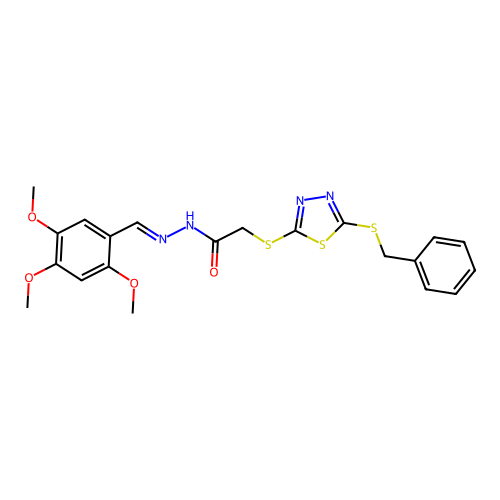 2-{[5-(benzylsulfanyl)-1,3,4-thiadiazol-2-yl]sulfanyl}-N'-[(E)-(2,4,5-trimethoxyphenyl)methylidene]acetohydrazide structure