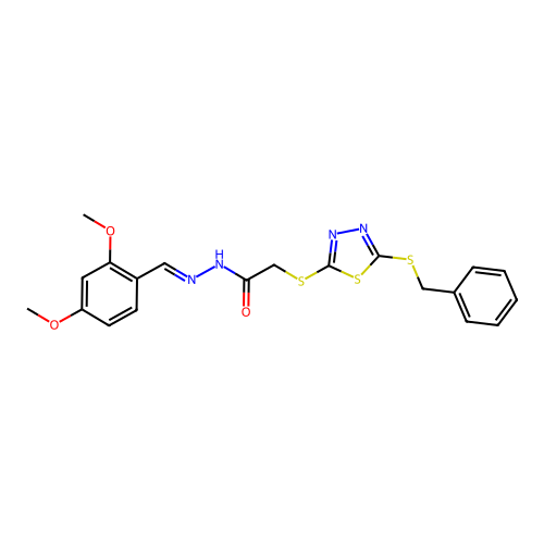 2-{[5-(benzylsulfanyl)-1,3,4-thiadiazol-2-yl]sulfanyl}-N'-[(E)-(2,4-dimethoxyphenyl)methylidene]acetohydrazide structure