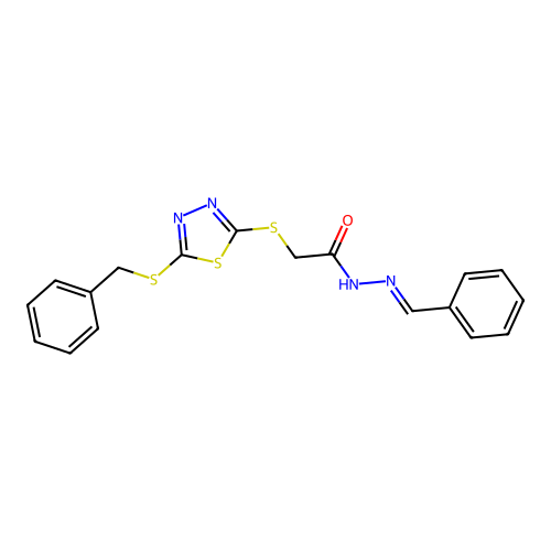 N'-Benzylidene-2-((5-(benzylthio)-1,3,4-thiadiazol-2-YL)thio)acetohydrazide structure