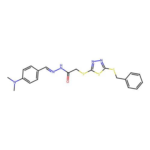 2-{[5-(benzylsulfanyl)-1,3,4-thiadiazol-2-yl]sulfanyl}-N'-{(E)-[4-(dimethylamino)phenyl]methylidene}acetohydrazide structure