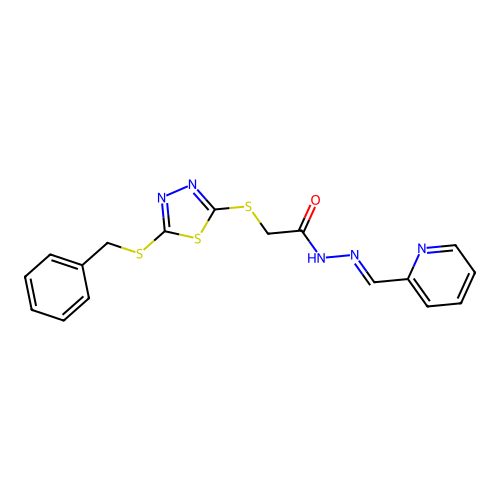 2-{[5-(benzylsulfanyl)-1,3,4-thiadiazol-2-yl]sulfanyl}-N'-[(E)-pyridin-2-ylmethylidene]acetohydrazide structure