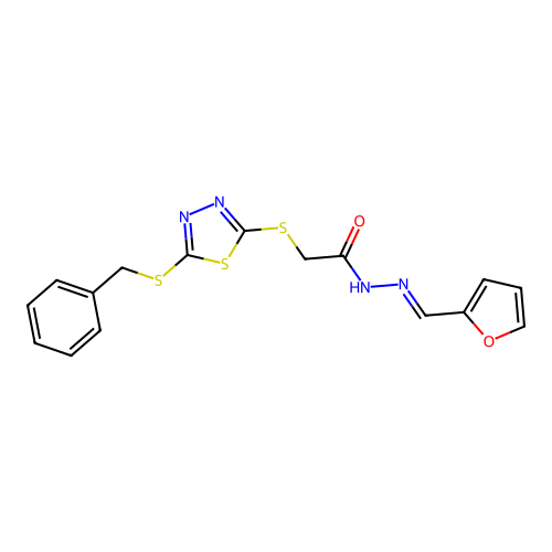 2((5-(Benzylthio)-1,3,4-thiadiazol-2-YL)thio)N'-(2-furylmethylene)acetohydrazide structure