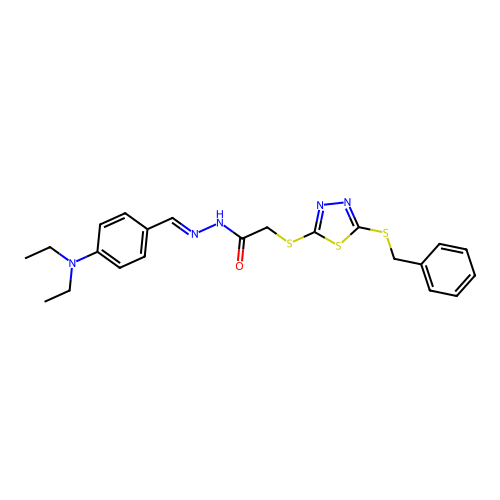2-{[5-(benzylsulfanyl)-1,3,4-thiadiazol-2-yl]sulfanyl}-N'-{(E)-[4-(diethylamino)phenyl]methylidene}acetohydrazide structure