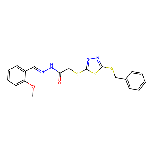 2-{[5-(benzylsulfanyl)-1,3,4-thiadiazol-2-yl]sulfanyl}-N'-[(E)-(2-methoxyphenyl)methylidene]acetohydrazide structure