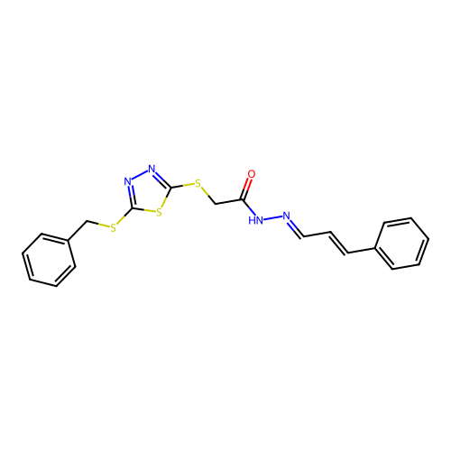2-{[5-(benzylsulfanyl)-1,3,4-thiadiazol-2-yl]sulfanyl}-N'-[(1E,2E)-3-phenylprop-2-en-1-ylidene]acetohydrazide structure