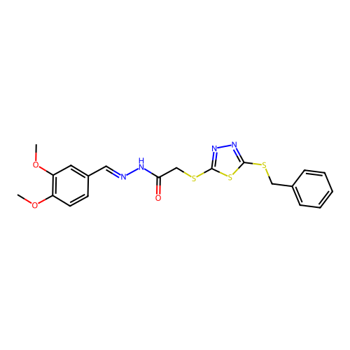 2-{[5-(benzylsulfanyl)-1,3,4-thiadiazol-2-yl]sulfanyl}-N'-[(E)-(3,4-dimethoxyphenyl)methylidene]acetohydrazide structure