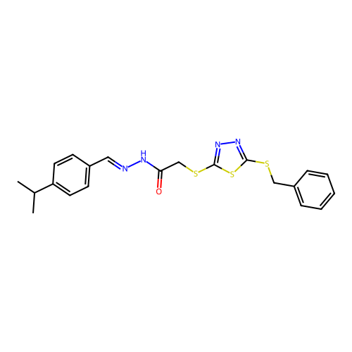 2-{[5-(benzylsulfanyl)-1,3,4-thiadiazol-2-yl]sulfanyl}-N'-{(E)-[4-(propan-2-yl)phenyl]methylidene}acetohydrazide structure