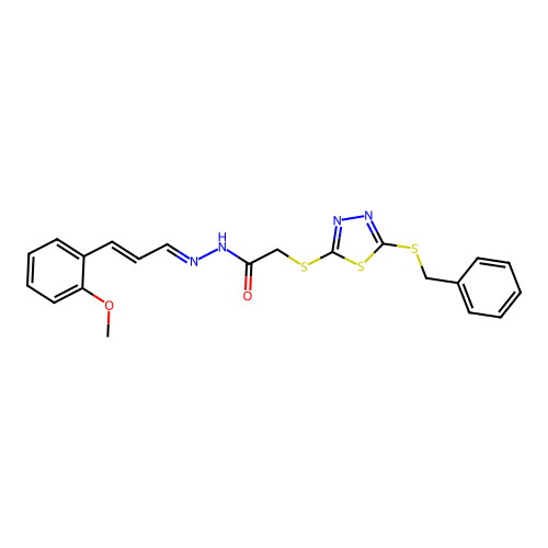 2-{[5-(benzylsulfanyl)-1,3,4-thiadiazol-2-yl]sulfanyl}-N'-[(1E,2E)-3-(2-methoxyphenyl)prop-2-en-1-ylidene]acetohydrazide structure