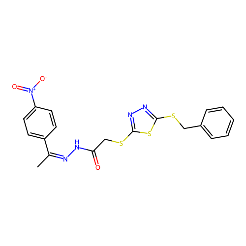 2-{[5-(benzylsulfanyl)-1,3,4-thiadiazol-2-yl]sulfanyl}-N'-[(1Z)-1-(4-nitrophenyl)ethylidene]acetohydrazide structure