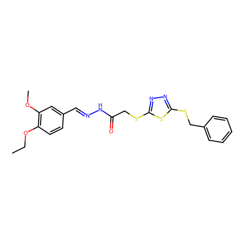 (E)-2-((5-(benzylthio)-1,3,4-thiadiazol-2-yl)thio)-N'-(4-ethoxy-3-methoxybenzylidene)acetohydrazide structure