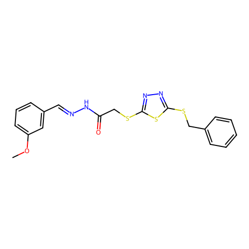 2-{[5-(benzylsulfanyl)-1,3,4-thiadiazol-2-yl]sulfanyl}-N'-[(E)-(3-methoxyphenyl)methylidene]acetohydrazide structure
