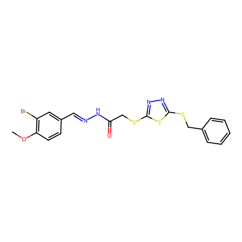 2-{[5-(benzylsulfanyl)-1,3,4-thiadiazol-2-yl]sulfanyl}-N'-[(E)-(3-bromo-4-methoxyphenyl)methylidene]acetohydrazide structure