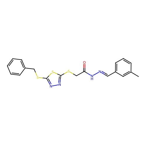 2-{[5-(benzylsulfanyl)-1,3,4-thiadiazol-2-yl]sulfanyl}-N'-[(E)-(3-methylphenyl)methylidene]acetohydrazide structure