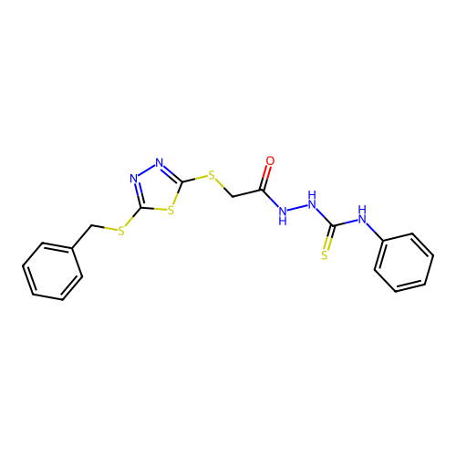 1-[[1-oxo-2-[[5-(phenylmethylthio)-1,3,4-thiadiazol-2-yl]thio]ethyl]amino]-3-phenylthiourea structure