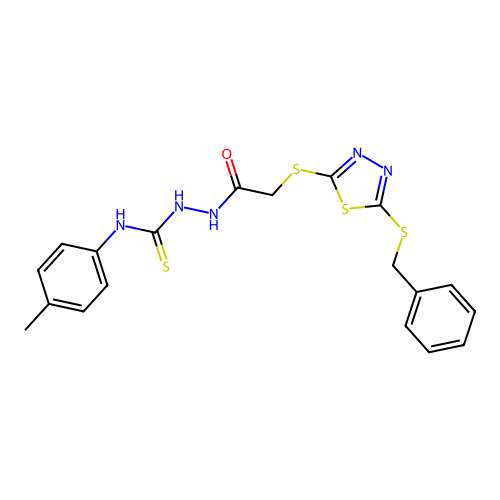 1-[[2-[(5-benzylsulfanyl-1,3,4-thiadiazol-2-yl)sulfanyl]acetyl]amino]-3-(4-methylphenyl)thiourea structure