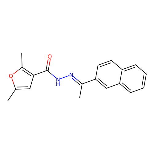 2,5-dimethyl-N'-[(1E)-1-(naphthalen-2-yl)ethylidene]furan-3-carbohydrazide structure
