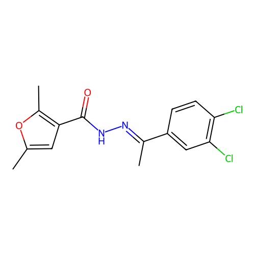 N'-[(E)-1-(3,4-dichlorophenyl)ethylidene]-2,5-dimethyl-3-furohydrazide structure