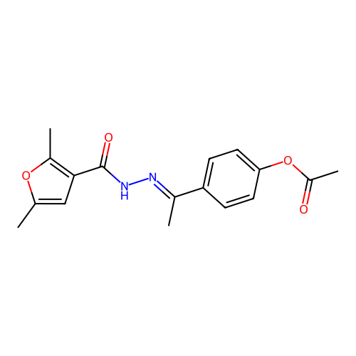 4-[(1E)-N-(2,5-dimethyl-3-furoyl)ethanehydrazonoyl]phenyl acetate structure