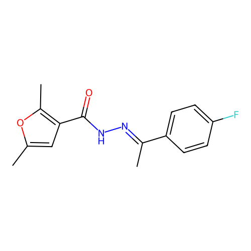 N'-[(E)-1-(4-fluorophenyl)ethylidene]-2,5-dimethyl-3-furohydrazide structure